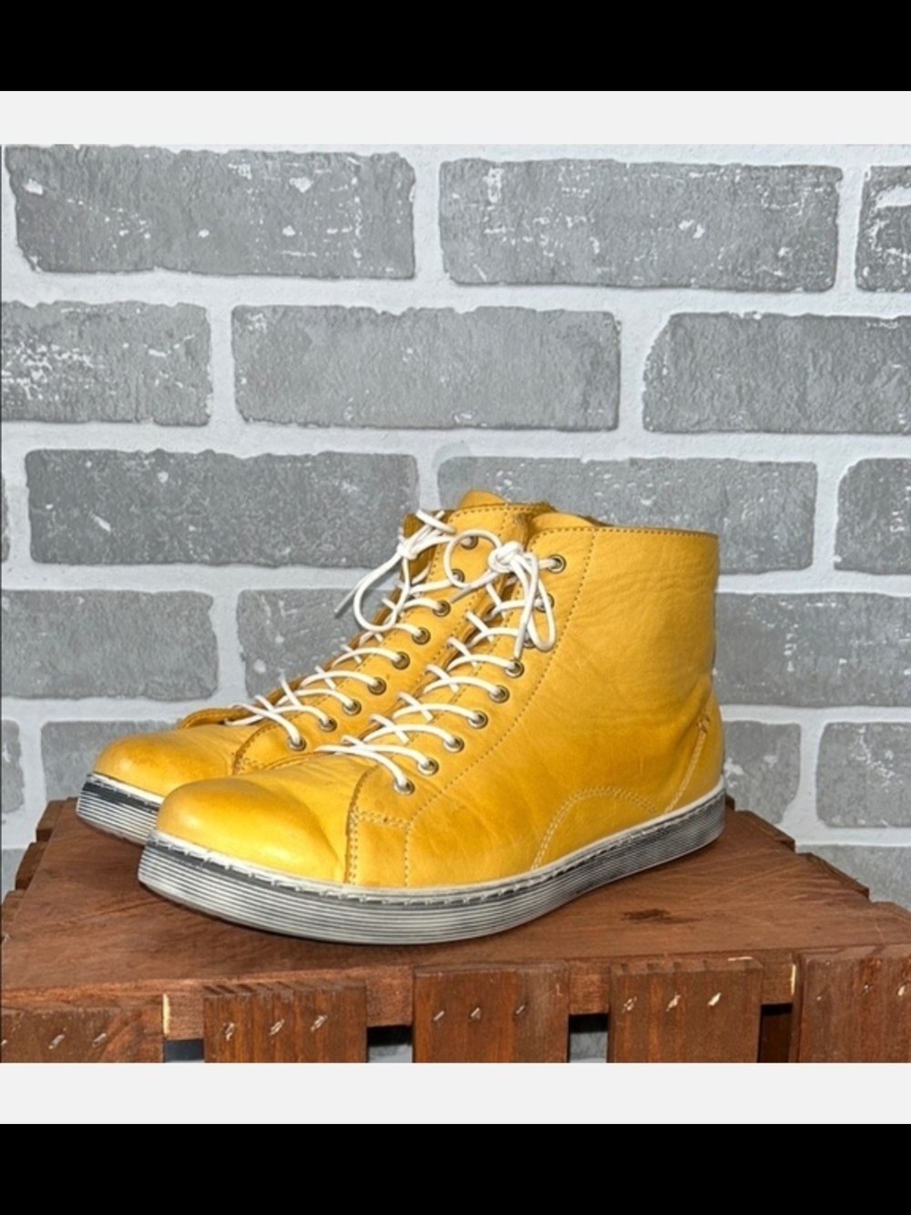 Yellow Leather High-Top Lace-Up Sneakers for Women